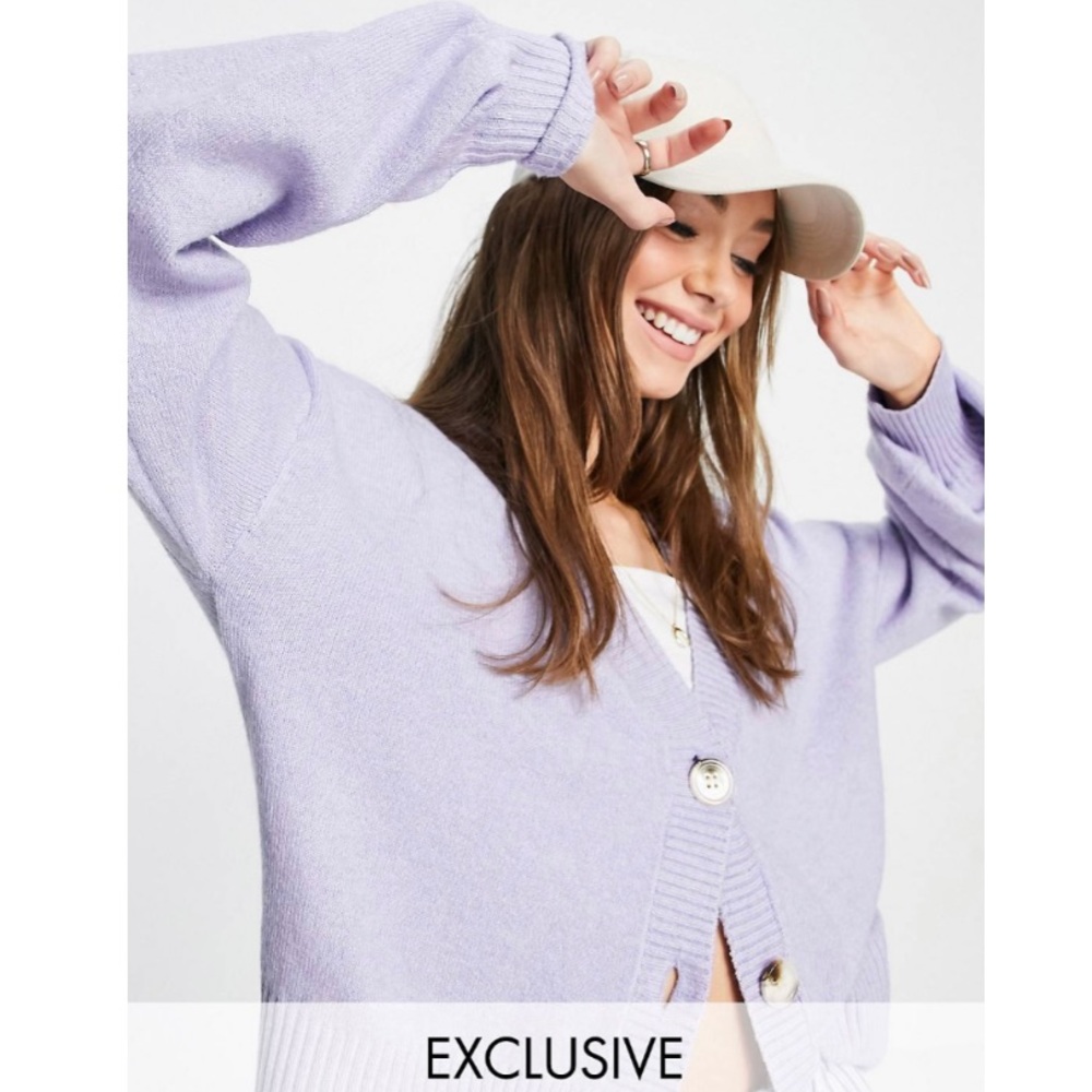 M Lounge Relaxed Cardigan with Balloon Sleeves in Pastel Knit